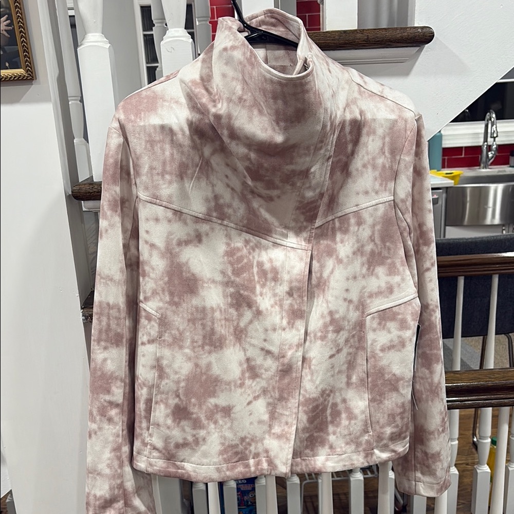 Bagatelle Pink and White Bomber Jacket with Artistic Marbled Design
